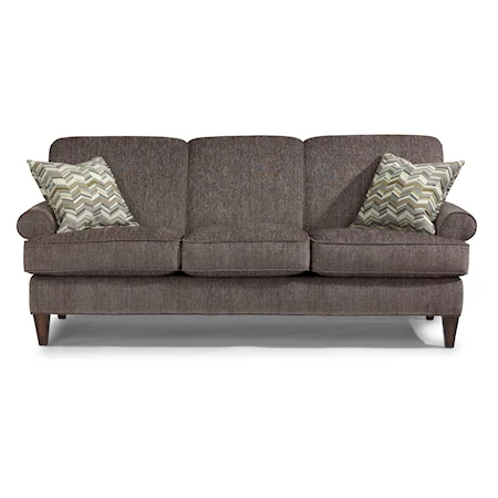 Transitional Sofa with Rolled Arms and Tapered Legs